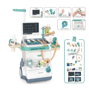 26PCS Pretend Role Play Medical Trolley Games Set Doctor Toy