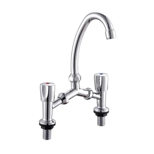 Economic Brass Bridge Style Dual Handle Kitchen Faucet