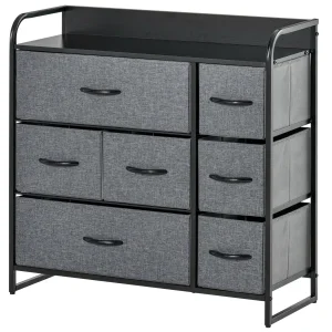 7-Drawer Gray Dresser with Steel Frame & Wooden Top Fabric Chest for Bedroom or Hallway Storage
