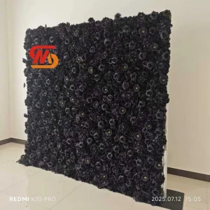Smooth High-Quality Black Silk Artificial Flower Wall Suitable for Home and Wedding Decoration