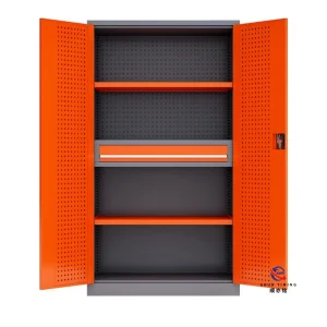 Heavy Duty Steel Tool Cabinet with Pegboard Doors, Industrial Metal Storage Organizer with 4 Drawers for Workshop