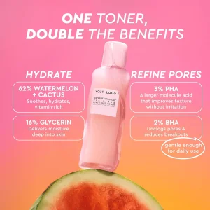 Private Label OEM Watermelon Glow Toner PHA BHA Pore Refining