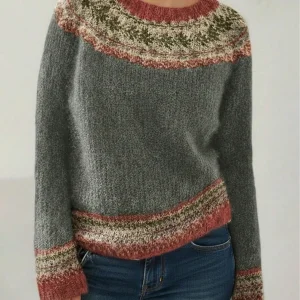 Grey Nordic Knitted Sweater Winter Holiday Pullover