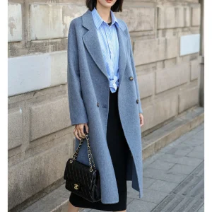 Double-Breasted Teddy Trench Coat Women Long Lamb Wool Coat