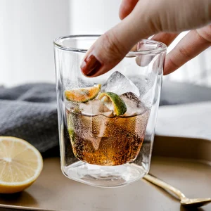 250/450ml Borosilicate Glass Cup Square Shape Double Wall Insulated Tumbler