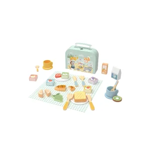 Wooden Kids Slice &amp; Share Picnic Basket Toys Pretend Play Kitchen Food Set Simulation Afternoon Tea Dessert Toys Gift