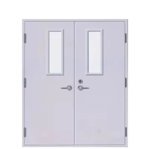 1-3 Hour Fire Rated Interior Steel Doors for Hotels Push and Pull Fire Exit with Lock Glass Finished Surface for Supermarkets