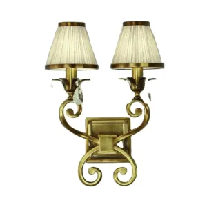 Antique Brass Bedside Wall Lamp LED Vanity Light with 2 Cloth Lampshade