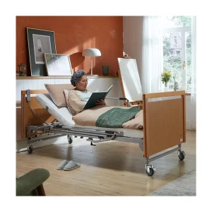 Electric Wooden Hospital Bed with Adjustable Frame and Safety Rails