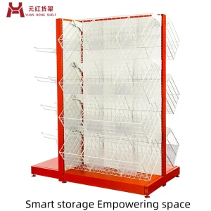 Customizable L-Shaped Slanted Basket Shelving System for Supermarket Display with Modular Options
