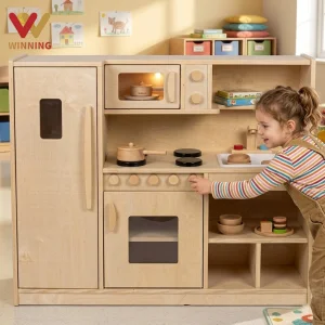Montessori Toddler Wooden Kitchen Role Play Furniture Infant Daycare Play Set for Nursery Activity Center Learning Set