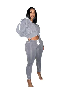 Plus Size Gray Cotton Tracksuit Set