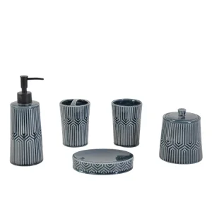 Cheap Artistic Geometric Embossed Navy Blue Ceramic Bathroom Accessory Set