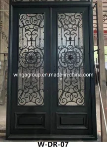 Double Open Size Custom Wrought Iron Square Design with Glass Iron Security Metal Door