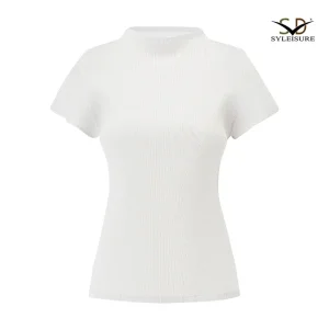 Custom Women's Pleated Short - Sleeve Mock Neck Top Manufacturers, Service