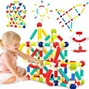 Top Selling Educational Toy Soft DIY ABS Blocks Creative Stem Learning Construction Model for Toddlers Baby Toy Building Block Magnetic Telescopic Rods