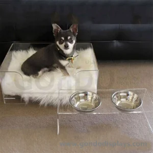 New Premium Lucite Custom Big Cats Sleeping Square Dog Sofa Clear Acrylic Pet Bed and Bowl Feeder