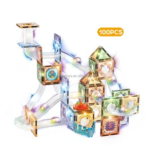 Children's Construction Engineering Set 100 PCS Magnetic Tiles Flash Ball Building Blocks Packaged Toys for Developing Skills