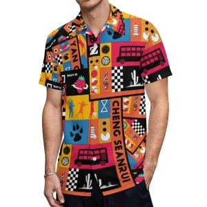 Camisas de férias de algodão para homens, camisas de praia personalizadas, camisas havaianas casuais de manga curta para o verão, camisa com estampa total