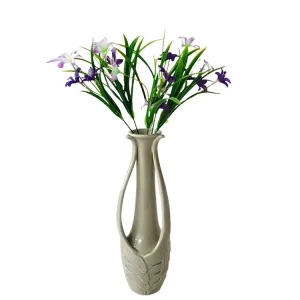 China Tall Dual Handle Embossed Gray Ceramic Vase