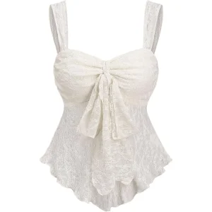 SOLY HUX Custom Women's Lace Camisole Sleeveless Tie Front Peplum Top Spandex/Polyester Breathable Summer Wear