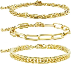 Dainty Link Paperclip Stake Adjustable Layered Gold Bracelet Sets for Women Girls
