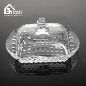 New Own Mould Butter Dish with Lid Small Diamond Pattern Glass Candy Jar