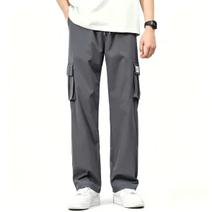 Wholesale Custom Men's Summer Thin Cargo Pants 90% Nylon 10% Spandex Multi-pocket Loose Wide Leg Straight Casual Trousers