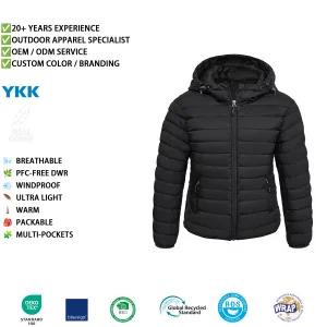 Women's Breathable Lightweight Packable Puffer Jacket Quilted Insulated Warm Winter Coat Full-Zip Hooded Outerwear Hiking Travel