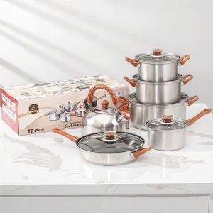 12pcs Stainless Steel Cookware Set Kitchenware Pots and Pans for Cooking Frying Nonstick Cookpot Pan Set