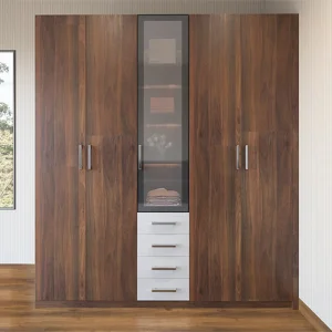 Modern Wood Grain Double Door Wardrobe with Smooth Hinged Design