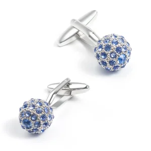 OEM Luxury Crystal  Ball Cufflinks Wholesale Silver Plated Brass Cufflinks With Blue Rhinestone CS0013-S Exporter, Company
