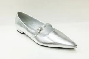 OEM ODM Custom Silver Patent PU Girls Ballerina Shoes with Buckle Strap and Low Heel