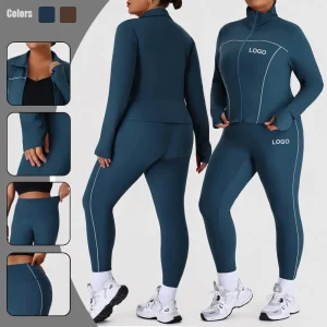 Jaqueta Esportiva Plus Size para Mulheres + Calças Conjunto de Yoga Academia