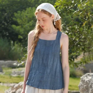 2024 Summer French Romantic Resort Linen Heavy Crafted Sleeveless Tank Top