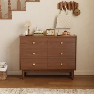 US Stock 6-Drawer Wood Dresser with Brushed Finish Large Storage Cabinet Bedroom Closet & Kitchen Living Room Furniture DG026