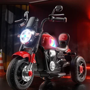Ecofly Red Plastic Electric Ride-on Rechargeable Dual-drive Tricycle Motorcycle for 2-8 Year Old Kids Indoor/Outdoor Use