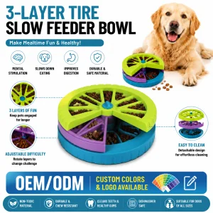 Three-layer Durable Plastic Rotating Dog &amp; Cat Puzzle Slow Feeder Food Bowl Toy with Automatic Lick Plate for Pet Slow Eating
