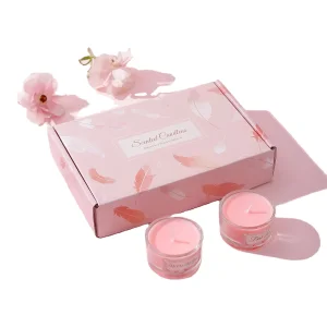 Caja de regalo de China, caja de envío de regalos al por mayor, caja de vela aromática en miniatura de vidrio rosa única para presente, cumpleaños, boda, recuerdo de fiesta, aniversario