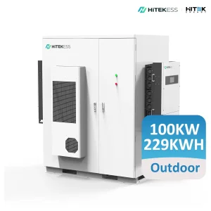 Hitek 100kw 200kwh Armario Exterior Ess 380V 3phase 50kw 100kw Sistema de Almacenamiento de Batería Inversora PCS con 100kwh 200kwh 229kwh Respaldo de Batería de Ión de Litio