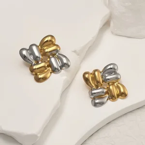 Customized OEM ODM in Stock Classic Woven Knit square Gold-Plated Stainless Steel Stud Earrings Women Stylish Fashion Jewelry