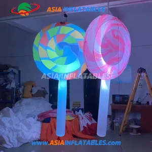 Pretty Inflatable Lollipop Prop with LED Lighting Ceiling Sweet Candy Balloon Decor
