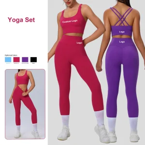 Conjunto de Yoga Plus Size 2PCS com Logo Personalizado para Mulheres, Alta Elasticidade, Respirável, Roupas de Fitness para Treino