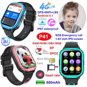 High quality LTE IP67 waterproof wearable children GPS tracker watch with smart AI parental control &nbsp;health monitoring for students P41