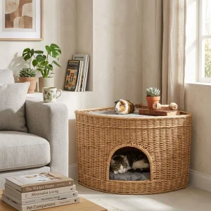 Rattan Wicker Pet House Side Table