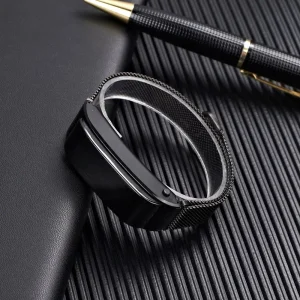 F2 Replaceable Strap Black Stainless Strap Bluetooth Earphone Smart Bracelet