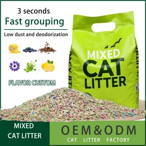 OEM/ODM Areia para Gato Ecológica Pequena Agregadora Alta Taxa de Absorção de Água Mistura de Areia para Gato de Tofu e Mandioca com Sabor de Mirtilo