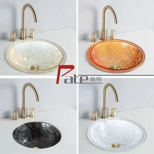 Round Crystal Vessel Tempered Glass Bowl Wash Basin Bathroom Countertop Sink