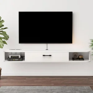 Minimalist White Finish Space Saving Drawers Floating TV Stand
