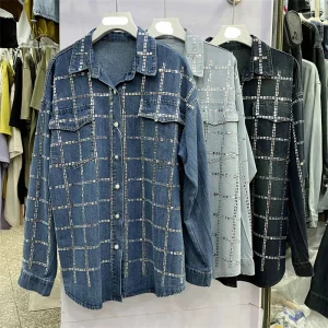 Women's Hot Stamping Denim Shirt Loose Medium Length